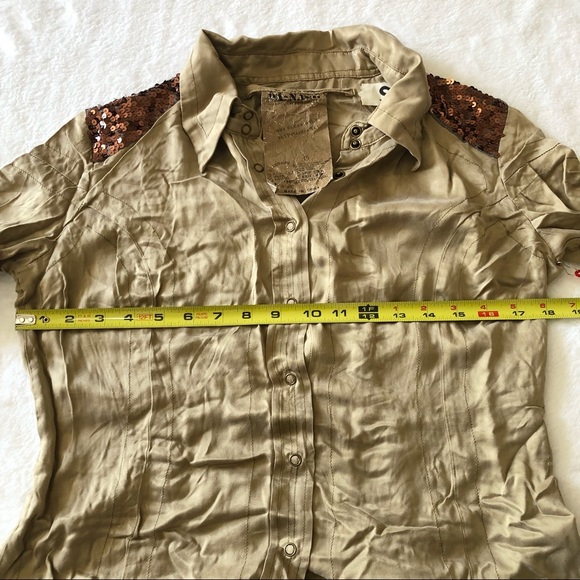 Da-Nang Brown Silk Sequin Long Sleeve Button Up - Picture 9 of 11